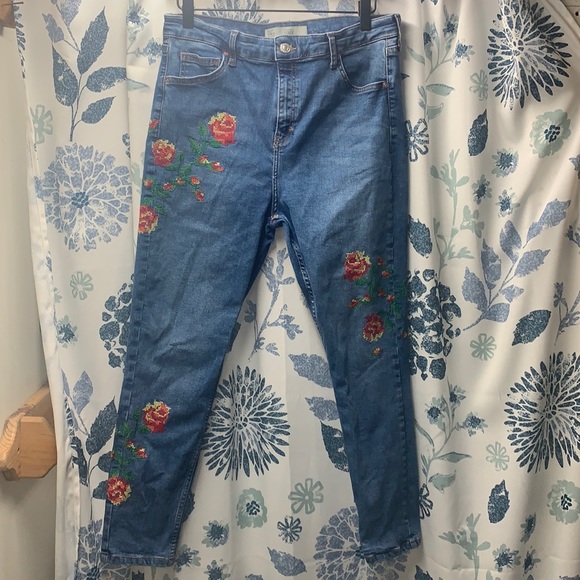 Jeans Top Shop Jamie Moto Embroidered Floral Jeans 34